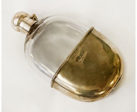 GLASS HIP FLASK WITH H/M SILVER BEAKER - 16.5 CMS (H) APPROX