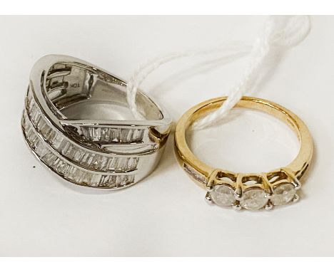 TWO 14 CT. GOLD DIAMOND RINGS - 7.2 GRAMS APPROX SIZES K/L