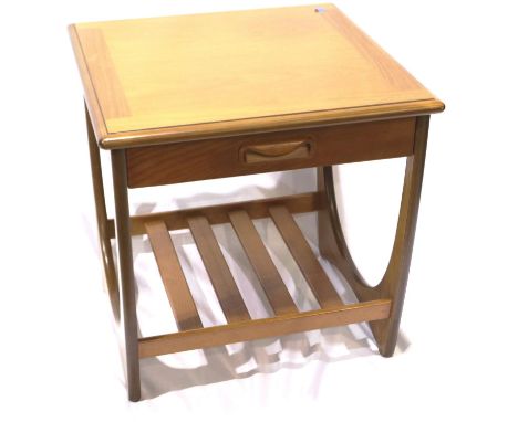 G-plan mid 20th century teak lamp table with slide-drawer and under shelf, 50 x 50 x 52 cm. Not available for in-house P&amp;