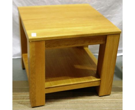 A contemporary golden oak lamp table, 50 x 50 x 45 cm. Not available for in-house P&amp;P 