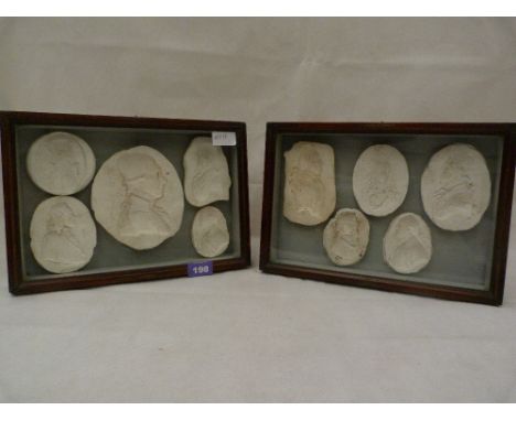 Ten cased plaster portrait profile moulds 