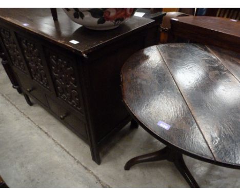 An oak sideboard, oak tripod table and a washstand