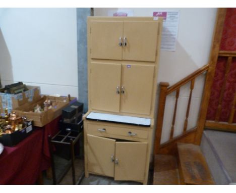 A 1950's 'retro' kitchen cabinet with enamel work surface (treated flight holes to back)