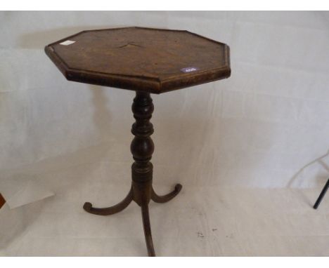 An oak tripod table, the octagonal top with burr oak or pollarded veneer. 16.5''w (losses)