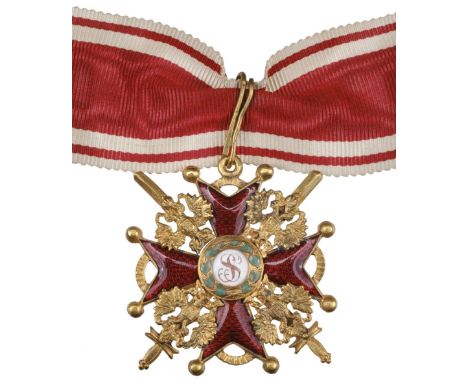 * Russia. Order of St Stanislaus, 3rd class breast badge with swords, silver gilt and enamel, maker marks on the reverse, min