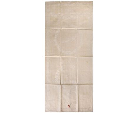 * Graf Zeppelin. A table runner used on a Zeppelin circa 1930s, ivory cotton with a portrait of Ferdinand von Zeppelin within