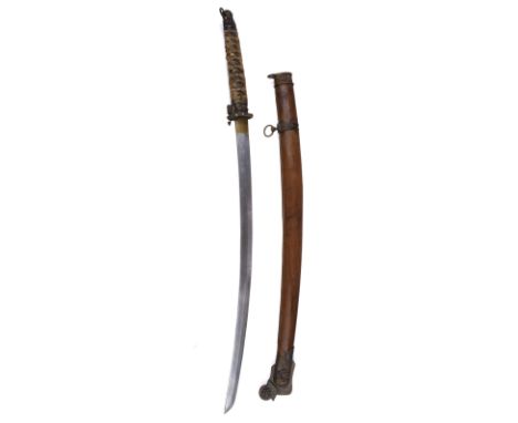 * Japanese Sword. A WWII Japanese katana, the 72.5 cm curved steel blade signed on the tang and additionally inscribed on bot