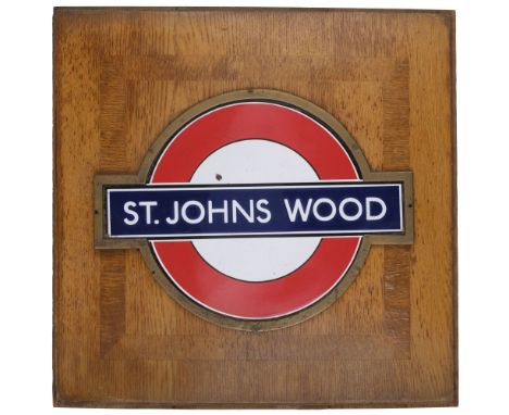 * Enamel Sign. London Underground 'St. John's Wood' ticket office enamel sign, circa 1930s, traditional style with white lett