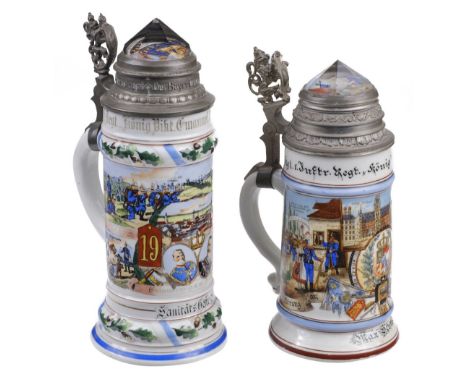 * German Military Beer Stein. A pre WWI porcelain lithophane beer stein which commemorates King's German Legion, 1 Infantry "