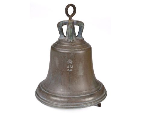 * Scramble Bell. WWII '1940' Battle of Britain period Air Ministry bronze aerodrome bell, engraved with small crown motif and