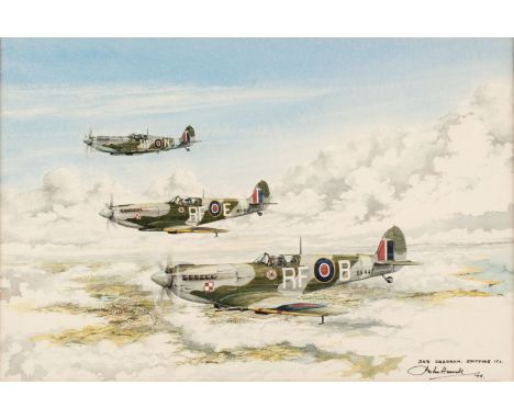* Howell (John, 1936 -). 303 (Kosciusko) Squadron, watercolour on paper, showing Spitfire IXs of 303 Squadron in formation, s