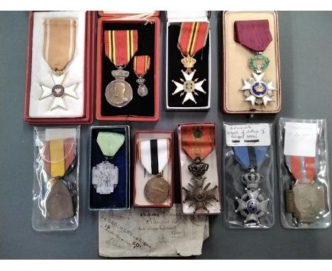 * Poland, Order of Polonia Restituta, Fourth Class breast badge, gilt and enamel, 45 mm, in box of issue, plus various Belgiu