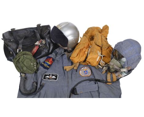 * Flying Clothing. Bone dome flying helmet, Mk1 (A) M circa 1961 worn by Warrant Officer K. Darling, 225 Squadron, silvered f