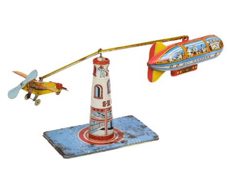 * Airship Toys. A collection of airship juvenilia, including an Amercan "Sky Rangers" tinplate toy by Unique Art Mfg. Co. Inc