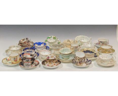 A collection of English porcelain cups and saucers, mainly circa 1820-1850, to include Ridgway, Coalport, Rockingham and Bloo