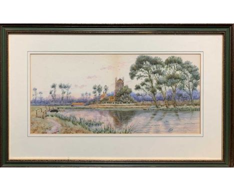 Gilbert Baird Fraser (1865-1947)View of a church by the riversigned and dated 'G. Baird /'96' (lower right)watercolour on pap