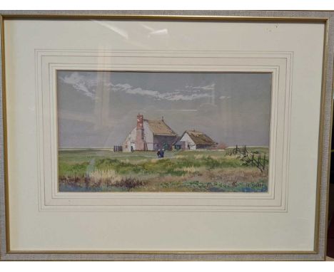 A collection of five landscape watercolours;Including, Martin Snape (1852-1930) a farmstead with figures in open country sign