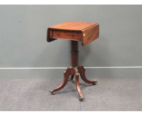A 19th century mahogany work/ lamp table, with single end drawer above a column support on four splayed legs, 76 x 39 x 48cm 