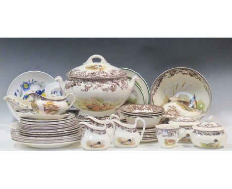 Spode &amp; Palissy Woodland china including a large punch bowl and cover, jugs, dishes and plates