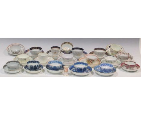 A collection of 18th/19th century English porcelain cups and saucers, to include Newhall, Derby etc.