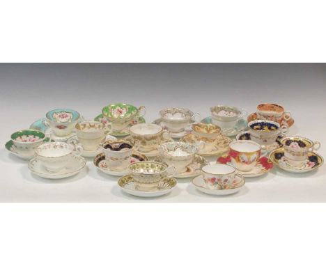A collection of English porcelain cups and saucers mainly circa 1820-1850Generally, condition is good. Some rubbing to the gi