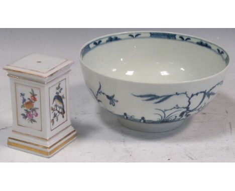 An 18th century Worcester blue and white bowl painted with a fenced garden, 15cm diameter; a Meissen marcoloni period pedesta