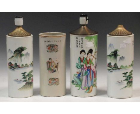 Four 20th century Oriental ceramic lamp bases, 36cm high (4)