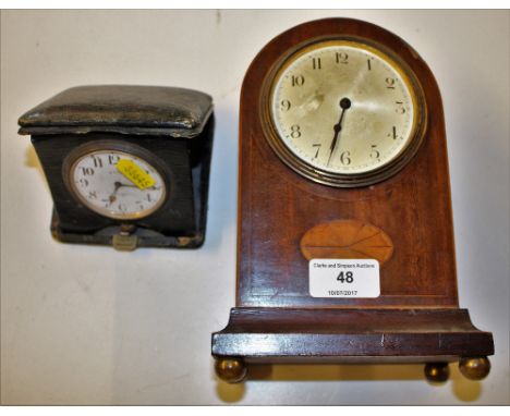 An Edwardian mahogany mantel clock and a Mappin and Webb leather travelling clock