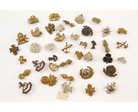 40 mainly Infantry collar badges, pairs include Tower Hamlets Rifle Vols, Royal Irish Regt, Ryl Sussex Regt officer's silver 