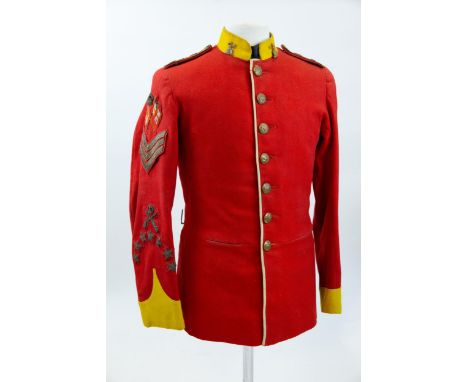 An Edwardian scarlet tunic to a Colour Sergeant in the 4th Territorial Battalion of the Norfolk Regiment, with yellow facings