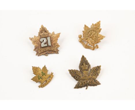 3 WWI CEF Infantry cap badges: 21st officer's with silver overlay (lightly cleaned), 103rd, and 108th by Birks; also an offic