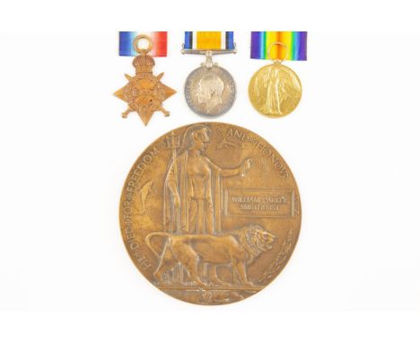 Three: 1914-15 star, BWM, Victory (19368 Pte W P Smethurst, R W Fus), GVF, with a Memorial Plaque to William Parker Smethurst