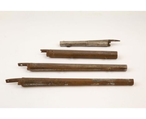 4 flintlock pistol barrels: .56" long Sea Service with ordnance proofs; .75" Volunteer 1796 pattern with Tower private proofs
