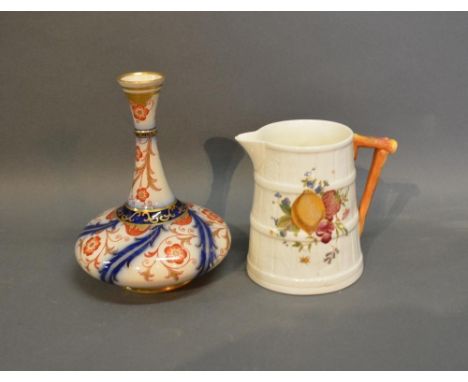 A Macintyre Bottle Neck Vase, 15cm tall, together with a Royal Worcester Jug in the form of a barrel 