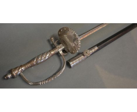 A Late 19th Early 20th Century Court Sword With Leather Scabbard, 76.5cm length blade 