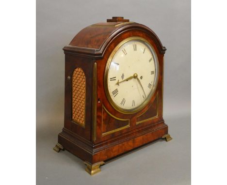 A Regency Mahogany And Brass Mounted Bracket Clock, the enamel dial with Roman numerals and with twin fusee movement striking