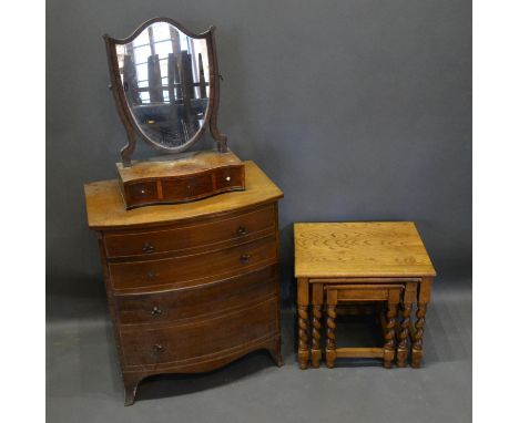 A Nest Of Three Early 20th Century Oak Occasional Tables with barley twist supports, together with a mahogany commode chest a
