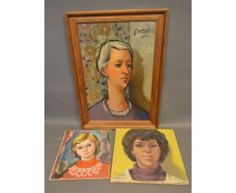 Portrait Of A Lady, Oil On Board, Signed, together with two other similar smaller portraits 