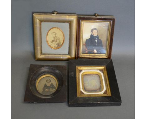 A 19th Century Miniature Portrait Together With Three Other Similar 