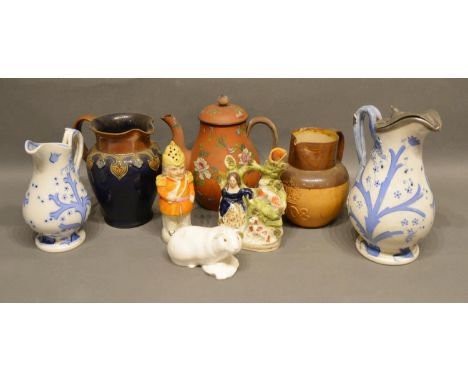 A Wedgwood Enamel Decorated Covered Jug, together with other items to include a Staffordshire Pepper and a Doulton Jug 