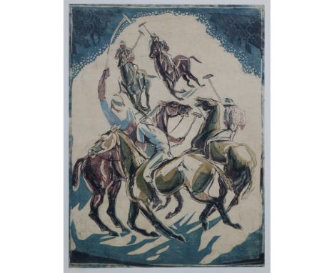 JULIA M. MAVROGORDATO (1913-1992). A coloured woodcut titled: “Polo”. Signed, titled, &amp; numbered 3/39 in pencil; 11½” x 8