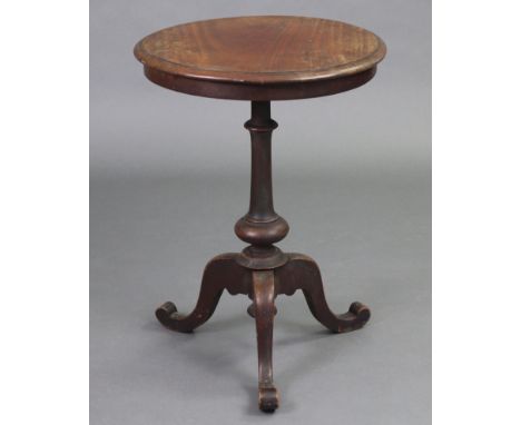 A Victorian mahogany tripod table, with moulded edge to the fixed circular top, on vase-turned column &amp; three cabriole le