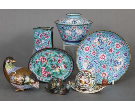 A late 18th/early 19th century Chinese Canton enamel teabowl, cover, &amp; saucer, each decorated with scrolling flowers on a