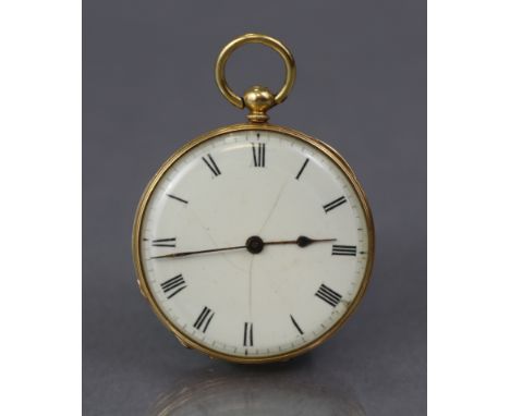 An 18K open-face pocket watch with 1½” white enamel roman dial, the key-wound movement signed “Fournier, Geneve”. (39.7gm., d