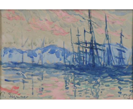 PAUL SIGNAC (1863-1935). A small sketch in watercolours titled: “Sailing Boats In Harbour”. Signed “P. Signac” lower left &am