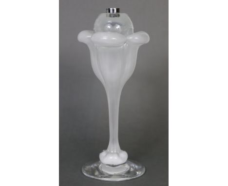 A mid-20th century Daum of France glass table lamp base with slender frosted foliate body on tapering column &amp; clear circ