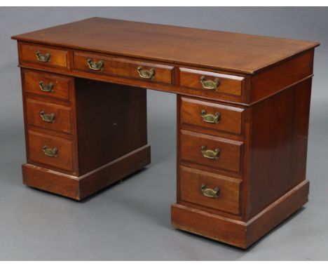 A Victorian mahogany kneehole desk by S. E. &amp; R. JOHNSON, CABINET MAKERS, WARRINGTON, fitted with an arrangement of nine 