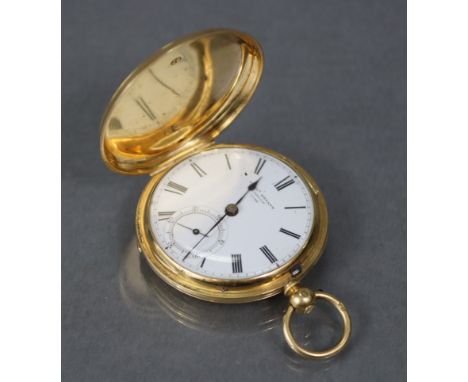 A Victorian 18ct. gold hunter-cased pocket watch, the 1¾” white enamel dial inscribed: “Fredk. Bryant, London, 1126”, with su