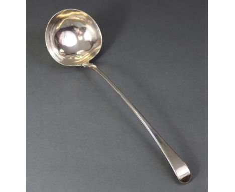 A George III silver Old English pattern soup ladle with plain round bowl, 13¼” long; London 1769, by John Lampfort.