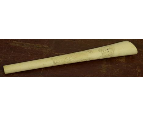 Ivory stick carved with monkeys, early 20th century, 19cm long